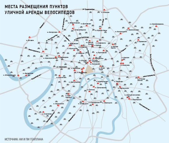 Пункты выдачи велосипедов по всей Москве